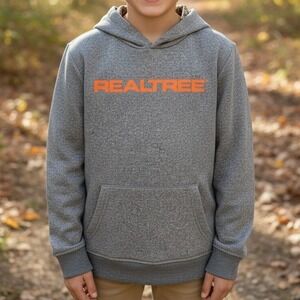 Realtree Boys Gray Heather Hoodie Camo Lined Hood Orange Logo XL 18/20 3434